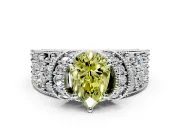 Pave Engagement Ring Setting for Fancy Yellow Pear-Shaped Center with Curved Accent Rows, Openwork and Prong Head in Platinum