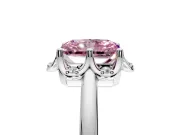 Floral Frame Engagement Ring Setting for Fancy Pink Radiant Cut Center with Accent Clusters and Prong Head in Sterling Silver