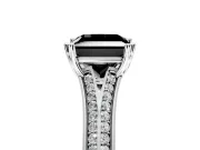 Solitaire Engagement Ring Setting for Fancy Black Princess Cut Center with Pave Rail Split Shank and Prong Head in White Gold