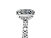 Solitaire Engagement Ring Setting for Emerald Cut Center with Round Cut Pave Band and Prong Head in Platinum