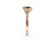 Paired Accent Engagement Ring Setting for Fancy Green Pear-Shaped Center with Pave Band and Prong Head in Rose Gold