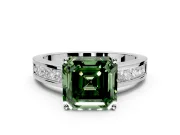 Solitaire Engagement Ring Setting for Fancy Green Asscher Cut Center with Princess Cut Channel Band and Prong Head in Sterling Silver