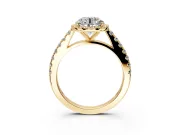 Halo Engagement Ring Setting for Round Cut Center with Full Pave Band and Prong Head in Yellow Gold
