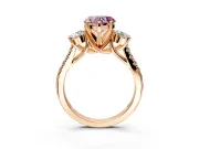 3 Stone Engagement Ring Setting for Fancy Pink Heart-Shaped Center with Crossover Basket, Pave Band and Prong Head in Rose Gold