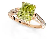 Cathedral Engagement Ring Setting for Fancy Yellow Radiant Cut Center with Antique-Style Pave Band and Prong Head in Rose Gold