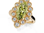Cluster Halo Engagement Ring Setting for Fancy Yellow Marquise Center with Milgrain Bezel Accents and Prong Head in Yellow Gold