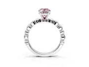 Solitaire Engagement Ring Setting for Fancy Pink Oval Center with Beaded Bezel Station Band and Prong Head in Platinum