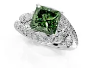 Halo Engagement Ring Setting for Fancy Green Princess Cut Center with Marquise and Pave Bypass Band and Prong Head in Platinum