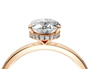 Hidden Halo Engagement Ring Setting for Oval Center with Plain Band and Tall Prong Head in Rose Gold