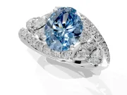 Halo Engagement Ring Setting for Fancy Blue Oval Center with Marquise and Pave Bypass Band and Prong Head in White Gold
