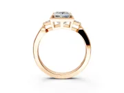 Cluster Engagement Ring Setting for Princess Cut Center with Milgrain Shoulder Clusters and Prong Head in Rose Gold