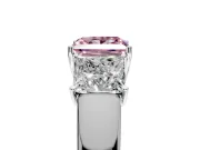 3 Stone Engagement Ring Setting for Fancy Pink Princess Cut Center with Raised Basket Heads and Prong Head in Sterling Silver