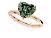 Low-Set Solitaire Engagement Ring Setting for Fancy Green Heart-Shaped Center with Thin Plain Band and Prong Head in Rose Gold