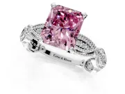 Solitaire Engagement Ring Setting for Fancy Pink Radiant Cut Center with Marquise Panel Band and Prong Head in Sterling Silver