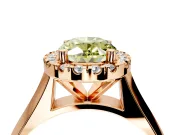 Halo Engagement Ring Setting for Fancy Yellow Oval Center with Square Band and Prong Head in Rose Gold