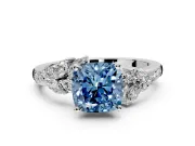 Solitaire Engagement Ring Setting for Fancy Blue Cushion Cut Center with Marquise Accent Twist Band and Prong Head in Platinum