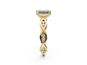 Solitaire Engagement Ring Setting for Emerald Cut Center with Accented Twist Band and Leaf Prong Head in Yellow Gold