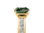 Solitaire Engagement Ring Setting for Fancy Green Asscher Cut Center with Princess Cut Channel Band and Prong Head in Yellow Gold