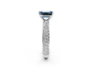 Solitaire Engagement Ring Setting for Fancy Blue Emerald Cut Center with Domed Multi-Row Pave Band and Prong Head in Platinum