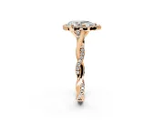 Halo Engagement Ring Setting for Pear-Shaped Center with Twist Band and Prong Head in Rose Gold