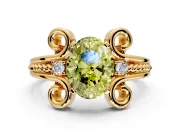 Solitaire Engagement Ring Setting for Fancy Yellow Oval Center with Twisted Band and Scroll Prong Head in Yellow Gold