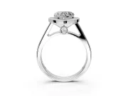 Halo Engagement Ring Setting for Heart-Shaped Center with Outer Bezel Rim, Pave Band and Prong Head in Sterling Silver
