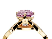 Solitaire Engagement Ring Setting for Fancy Pink Radiant Cut Center with Accented Twist Band and Leaf Prong Head in Yellow Gold