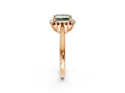Starburst Halo Engagement Ring Setting for Fancy Green Princess Cut Center with Thin Round-Wire Band and Prong Head in Rose Gold