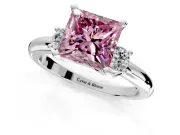 3 Stone Engagement Ring Setting for Fancy Pink Princess Cut Center with Wide Plain Band and Prong Head in Platinum
