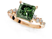 Solitaire Engagement Ring Setting for Fancy Green Princess Cut Center with Trailing Leaf Accent Band and Prong Head in Rose Gold
