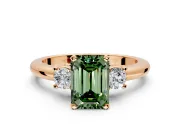 3 Stone Engagement Ring Setting for Fancy Green Emerald Cut Center with Wide Plain Band and Prong Head in Rose Gold
