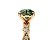 Solitaire Engagement Ring Setting for Fancy Green Round Cut Center with Milgrain Bezel Accents and Prong Head in Yellow Gold