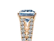 Solitaire Engagement Ring Setting for Fancy Blue Princess Cut Center with Pave Split Shank and Prong Head in Rose Gold