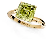 Solitaire Engagement Ring Setting for Fancy Yellow Asscher Cut Center with Plain Bypass Twist Band and Prong Head in Yellow Gold