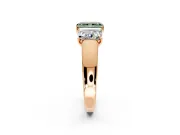3 Stone Engagement Ring Setting for Fancy Green Radiant Cut Center with Raised Basket Heads and Prong Head in Rose Gold