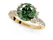 Paired Accent Engagement Ring Setting for Fancy Green Round Cut Center with Pave Band and Prong Head in Yellow Gold