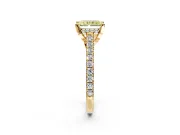 Solitaire Engagement Ring Setting for Fancy Yellow Radiant Cut Center with Widening Pave Band and Claw Prong Head in Yellow Gold