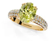 Solitaire Engagement Ring Setting for Fancy Yellow Oval Center with Multi-Row Pave Accents and Basket Head in Yellow Gold