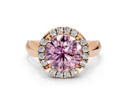 Halo Engagement Ring Setting for Fancy Pink Round Cut Center with Square Band and Prong Head in Rose Gold