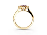 Halo Engagement Ring Setting for Fancy Pink Oval Center with Milgrain Pave Band and Bezel Head in Yellow Gold