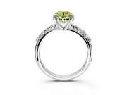 Solitaire Engagement Ring Setting for Fancy Yellow Round Cut Center with Trailing Leaf Accent Band and Prong Head in White Gold