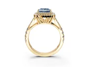 Double Halo Engagement Ring Setting for Fancy Blue Princess Cut Center with Narrow Pave Split Shank and Prong Head in Yellow Gold
