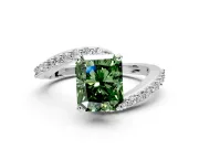 Solitaire Engagement Ring Setting for Fancy Green Radiant Cut Center with Pave Bypass Swirl Band and Prong Head in White Gold