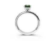 Solitaire Engagement Ring Setting for Fancy Green Emerald Cut Center with XO Engraved Band and Prong Head in Sterling Silver