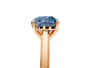 Solitaire Engagement Ring Setting for Fancy Blue Cushion Cut Center with Flat-Sided Plain Band and Prong Head in Rose Gold