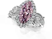 Milgrain Halo Engagement Ring Setting for Fancy Pink Marquise Center with Shoulder Bezels and Prong Head in White Gold