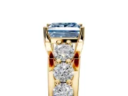 Solitaire Engagement Ring Setting for Fancy Blue Princess Cut Center with Graduated Shared Prongs and Prong Head in Yellow Gold
