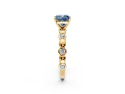 Solitaire Engagement Ring Setting for Fancy Blue Cushion Cut Center with Beaded Bezel Station Band and Prong Head in Yellow Gold