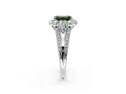 Halo Engagement Ring Setting for Fancy Green Emerald Cut Center with Two-Strand Split Shank and Prong Head in Platinum