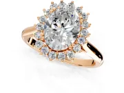 Starburst Halo Engagement Ring Setting for Oval Center with Thin Round-Wire Band and Prong Head in Rose Gold